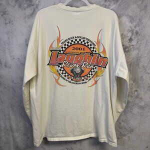 Vintage 2001 Laughlin River Run T Shirt Mens White Long Sleeve Y2k Biker 3XL